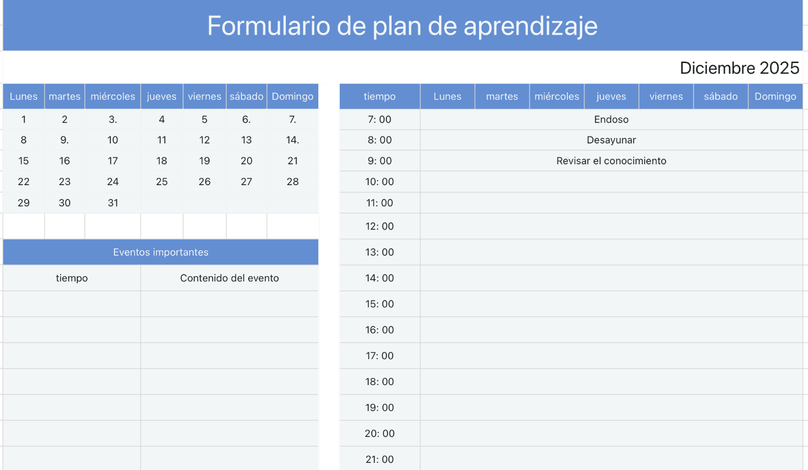 Plan de aprendizaje diario Tabla 1